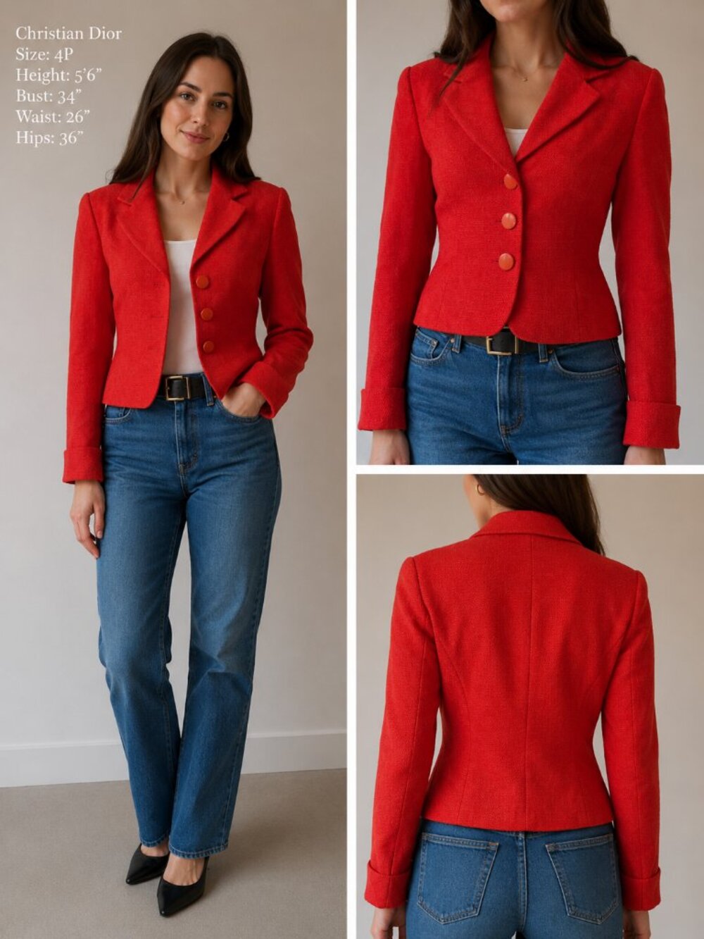 Christian Dior Vintage Red Cropped Blazer Jacket Size 4P